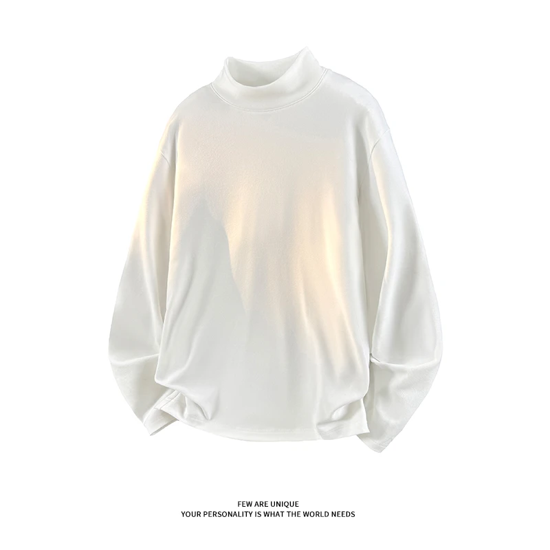 美式重磅美式长袖t恤男款德绒打底衫春秋季正肩圆领卫衣白色内搭