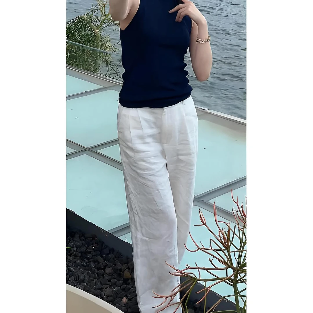 100%纯亚麻阔腿裤女2025春夏季直筒休闲长裤百搭五一旅游出街衣服