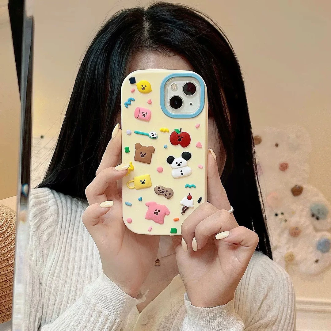 苹果｜软萌卡通碎片适用iPhone 16可爱涂鸦创意女款软硅胶手机壳