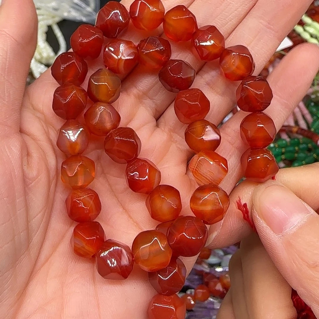 玛瑙/玉髓合金珠宝半成品红玛瑙9mm切面一条