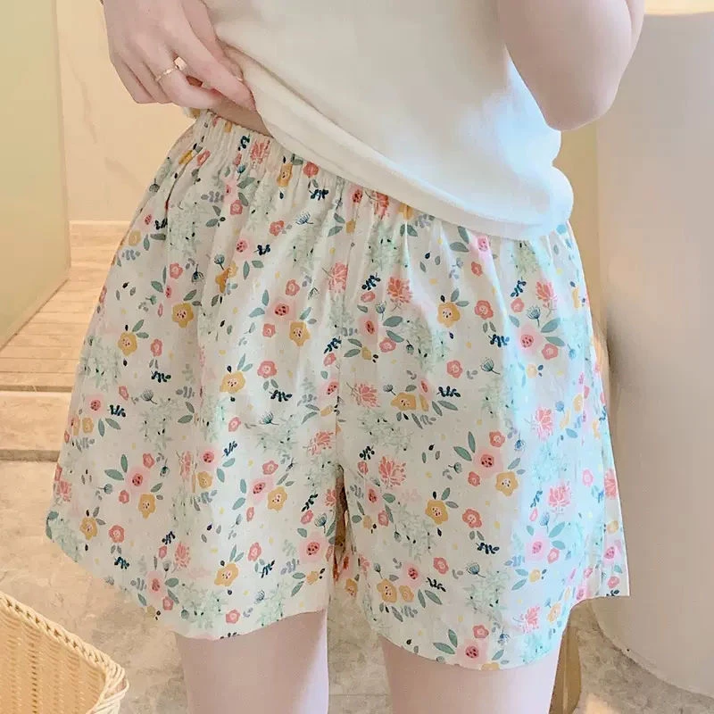 女士夏季薄款睡衣短裤夏天凉快碎花宽松阔腿裤居家休闲裤家居服