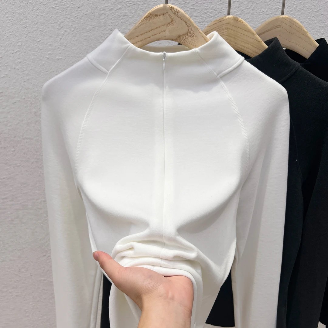 半高领德绒打底衫女秋冬内搭卫衣2025新款羊毛桑蚕丝加绒修身上衣