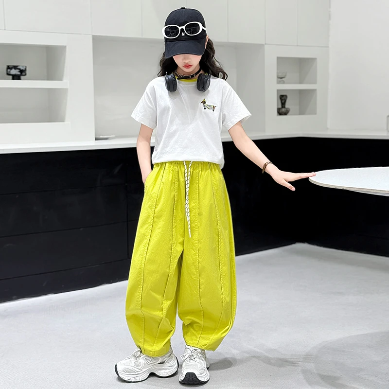 休闲女童字母夏装灯笼裤弯刀裤薄款小女孩韩版极简风森系春装洋气