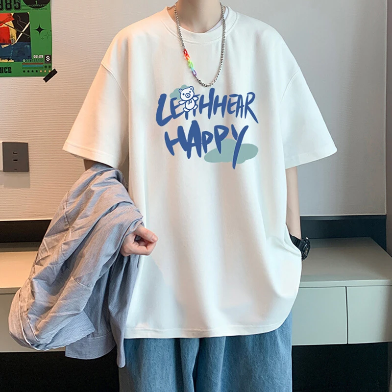 2025新款港风短袖t恤男夏季百搭上衣宽松五分袖体恤半截袖打底衫