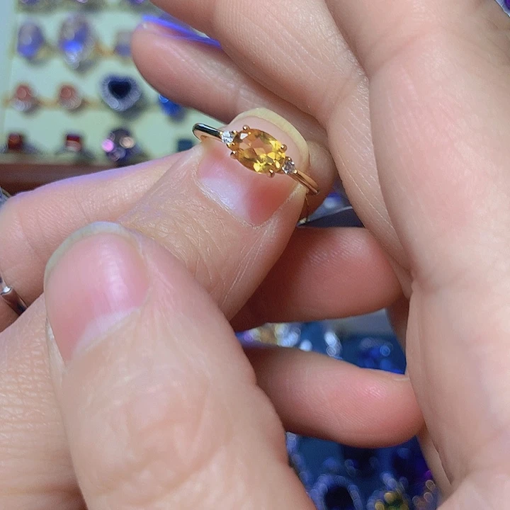 黄晶戒指银S925镀金镶嵌伯**人