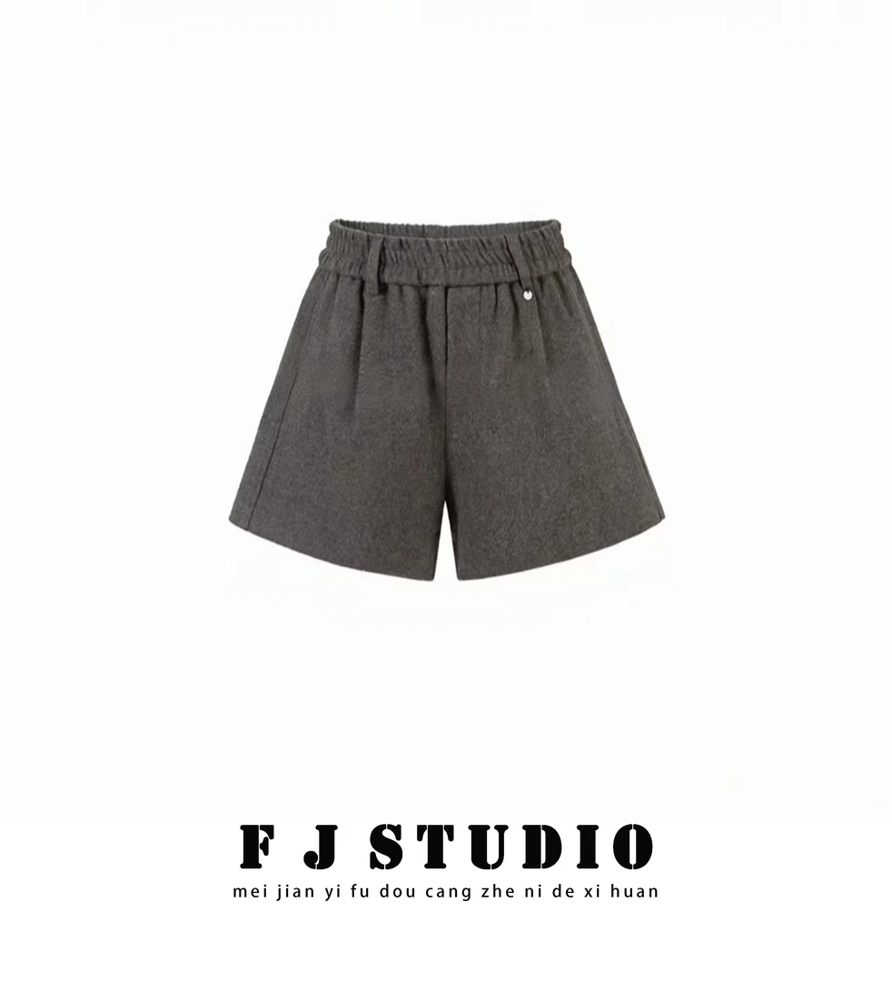 凤姐定制 {圈圈} F0122025038 冬季新款百搭显瘦松紧腰毛呢短裤女