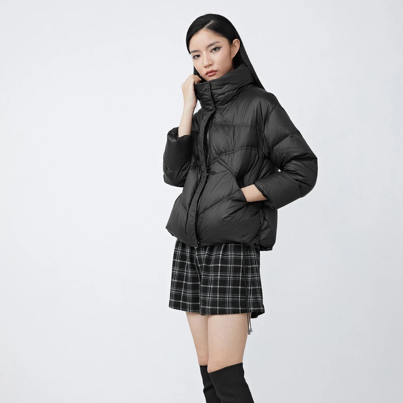 【亚美专属】圣迪奥高领假两件宽松短款羽绒服S21482401