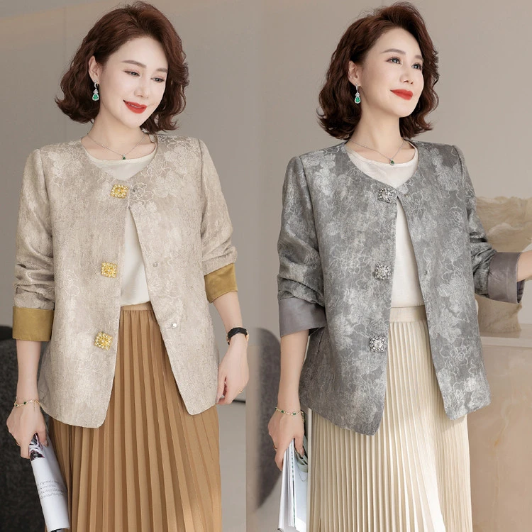 俞兆林中年妈妈春装外套国风端庄大气提花上衣中老年人女春秋夹克