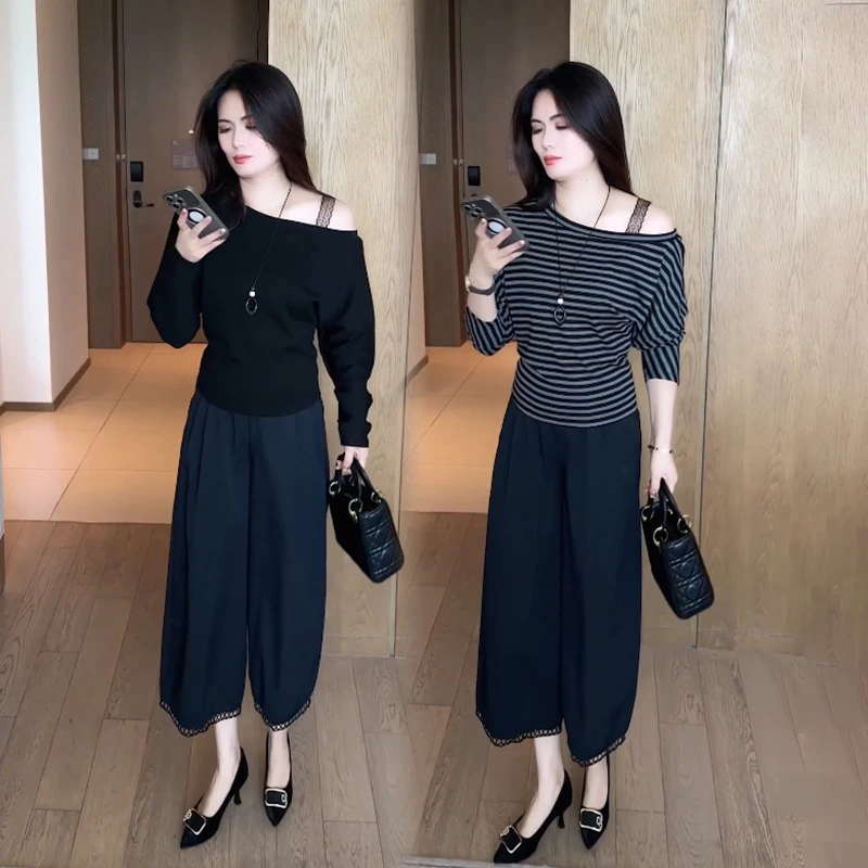 早秋装t恤2025今年流行新款时尚女装打底衫洋气显瘦条纹漂亮上衣