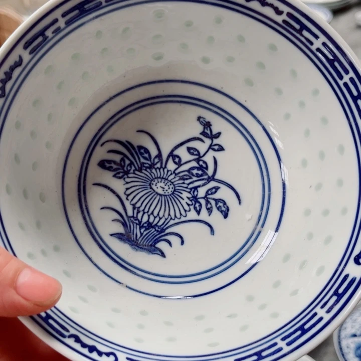 青花玲珑7寸面碗兰花