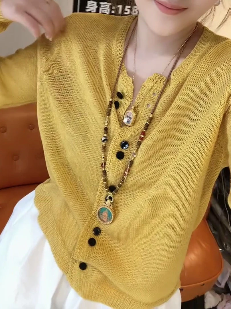 【大码】KHY1046韩版休闲百搭日常灰色上衣女2025夏季薄款防晒针织