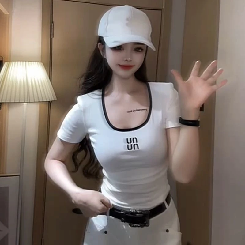 【ZHAP】设计感小众镂空露背短袖t恤女白色日系chic外穿通勤白色