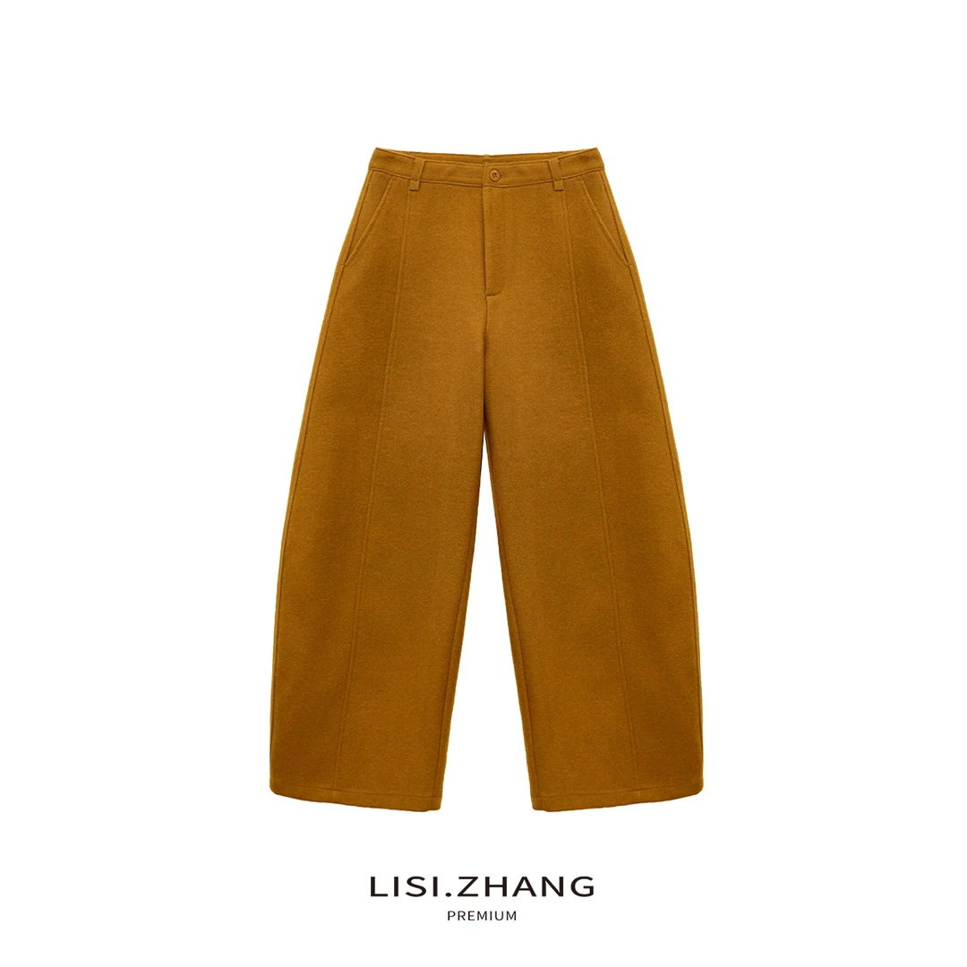LISI.ZHANG--【毛呢弯刀裤】高腰纯色复古厚款毛呢长裤休闲裤