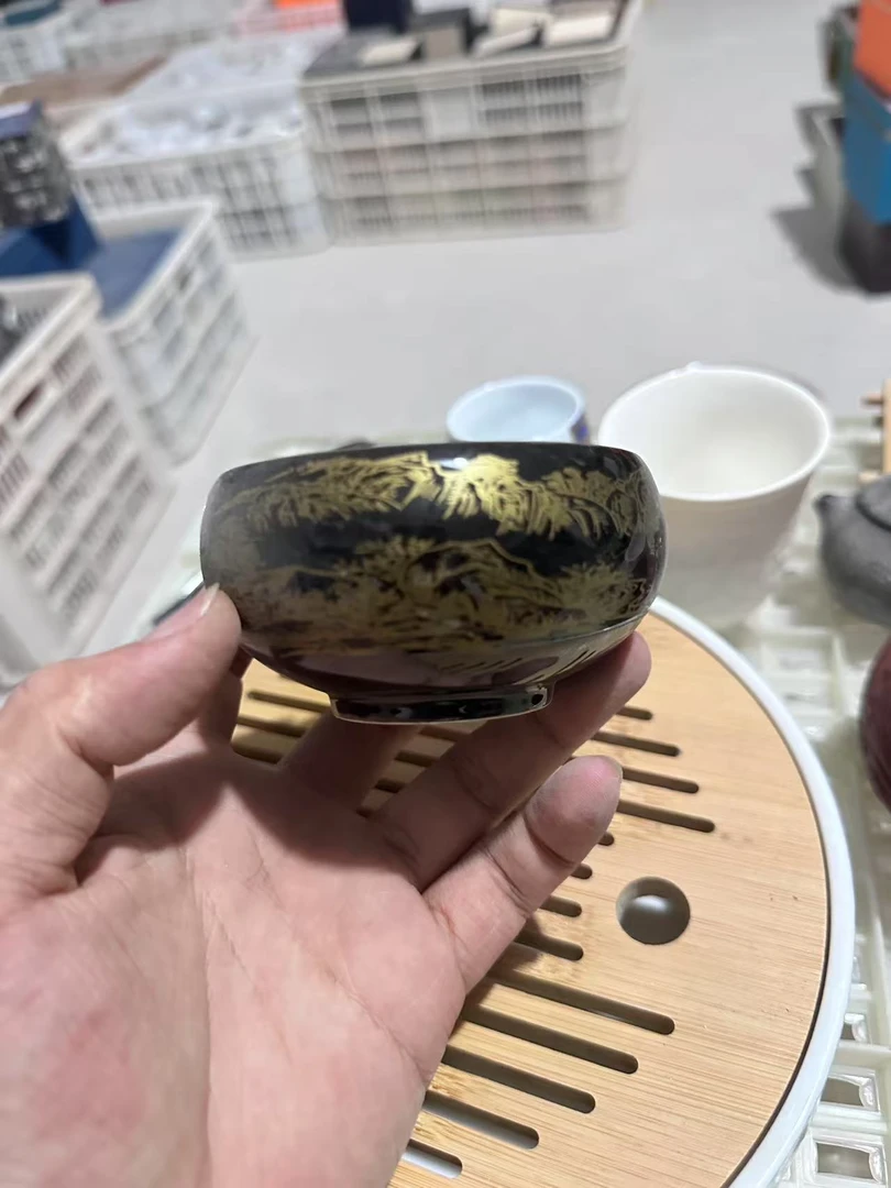 高档陶瓷木叶茶盏单个家用功夫茶具品茗杯