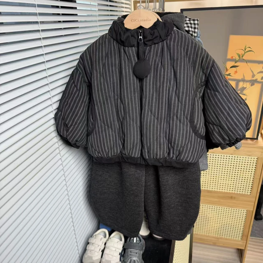 儿童棉服男童冬季加绒加厚保暖外套拼接宽松女童韩版百搭棉服外套