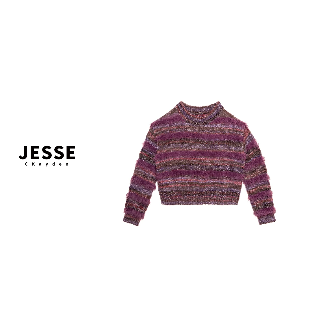 圆领 C H 条纹2秋冬季常规款长袖毛针织衫毛衣套头套衫SS0020