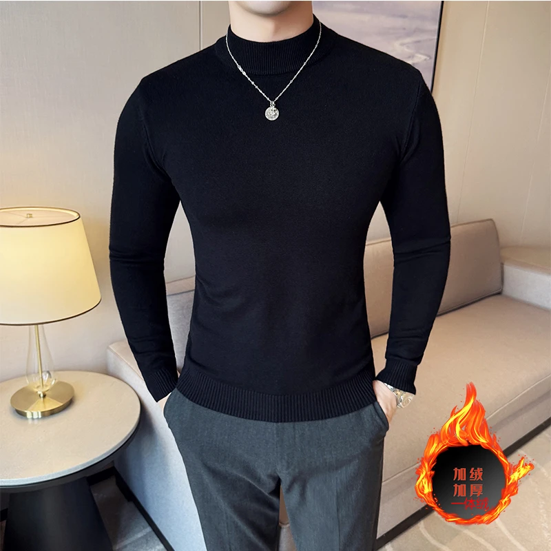 秋冬季男士新款修身毛衣中领韩版打底衫半高领纯色保暖长袖针织衫
