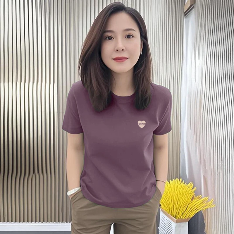 高含棉气质简约爱心印花短袖t恤女2025年夏季新款高级感遮肉上衣