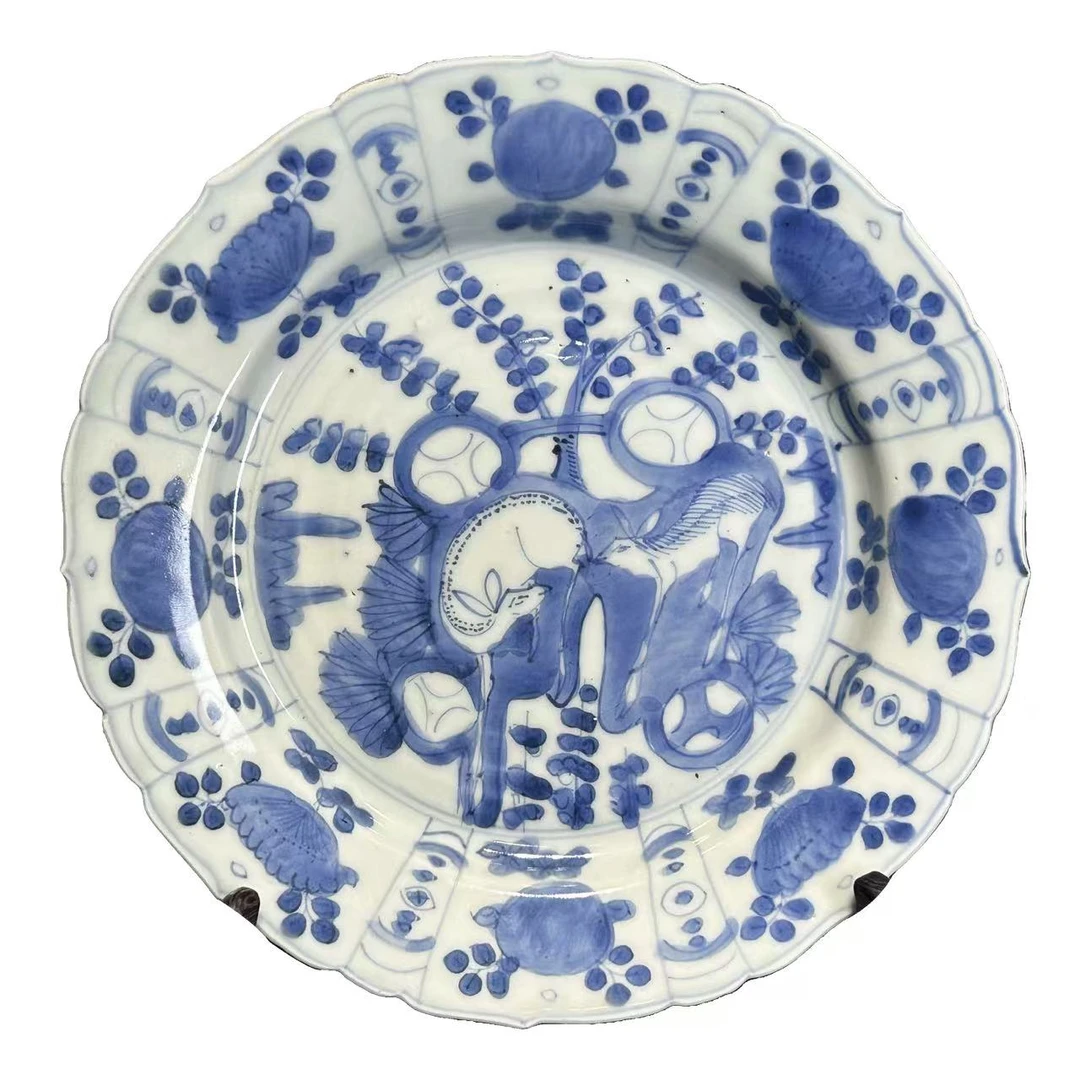 25056501t青花仙鹿纹盘