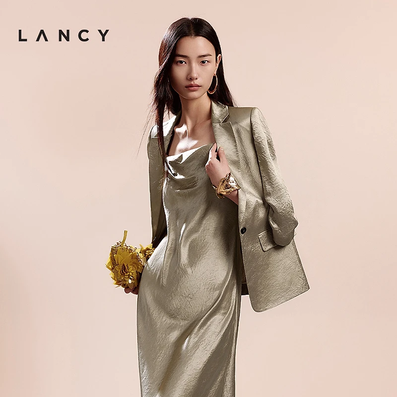 LANCY/朗姿2025年夏新款气质通勤七分袖西服外套女高级感醋酸西装