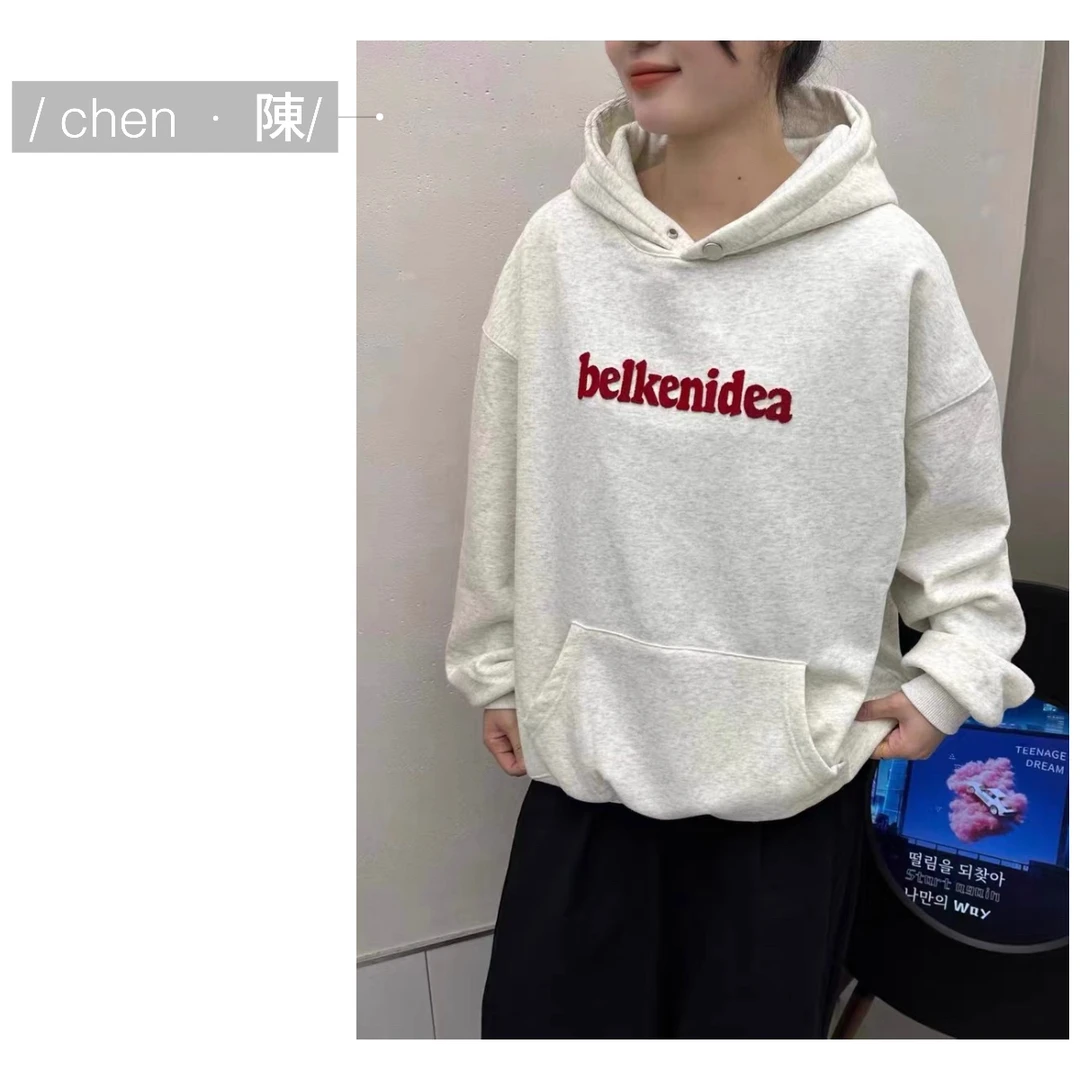chen·陳美式按扣字母连帽卫衣