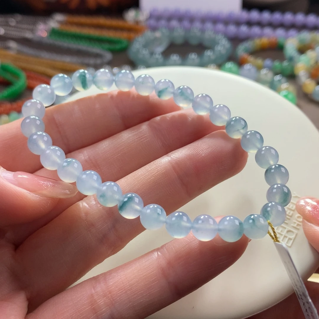翡翠手链未镶嵌冰飘花卡6