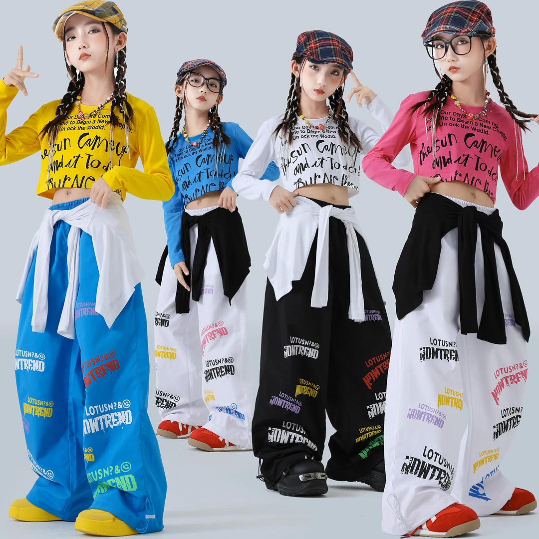 爵士舞服装女童韩版露脐长袖jazz舞蹈练功服女孩韩舞现代舞演出服