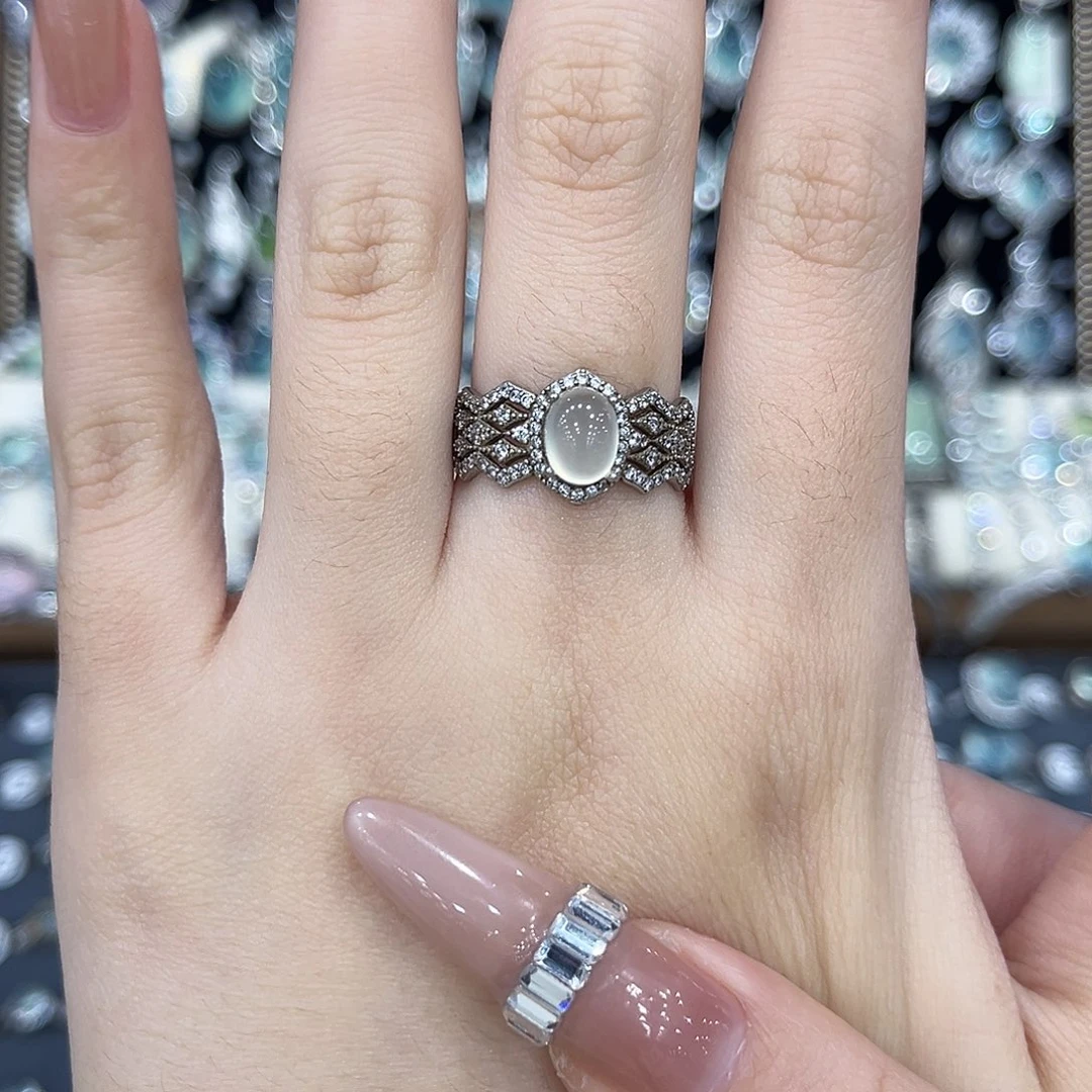 岫玉银S925镶嵌戒指