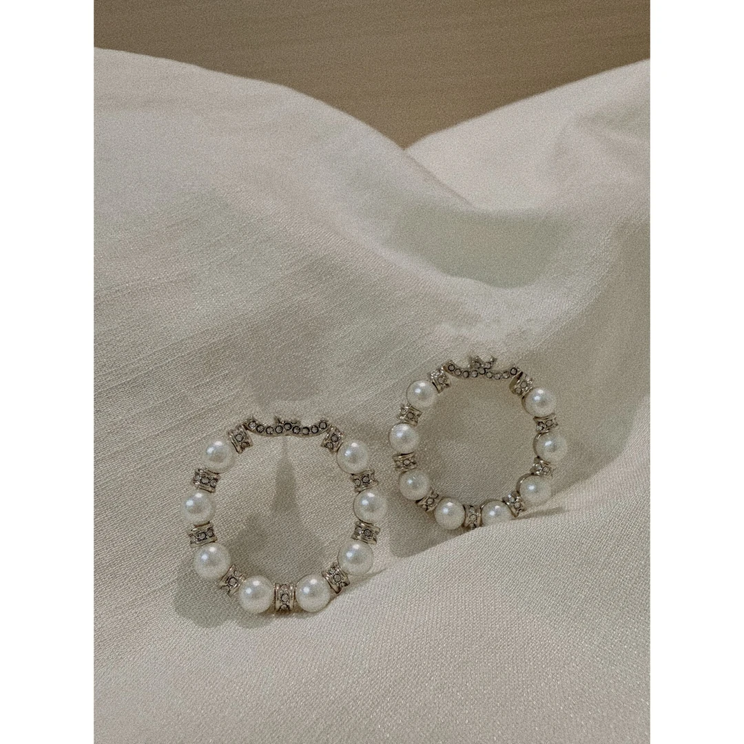 铜合金仿珍珠耳饰 1007字母C满钻珍珠高级圆形耳环