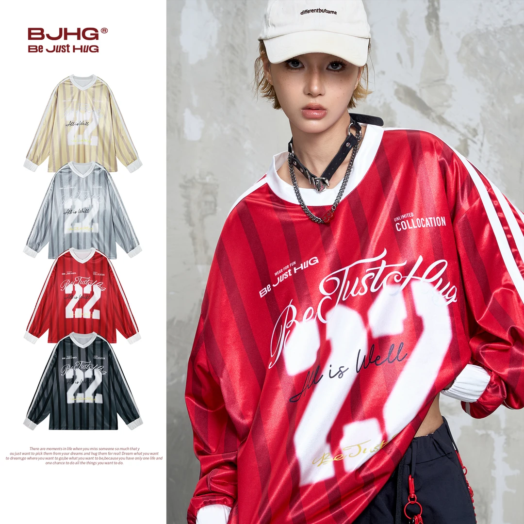 BJHG不计后果 blokette运动球衣男女款春季美式复古情侣装长袖T恤