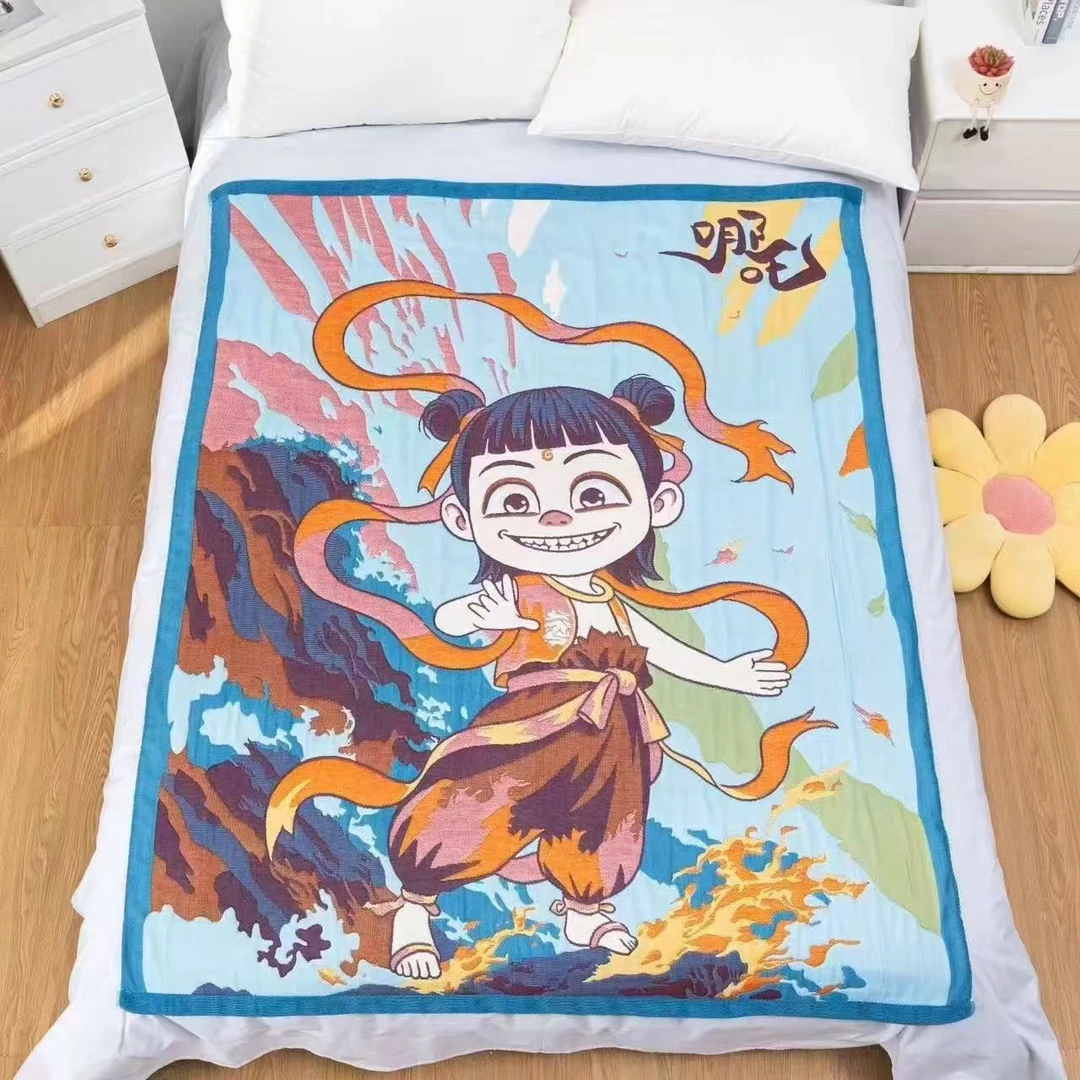 【铭哥家】纯棉盖毯十层纱布毛巾被家用床盖双面提花四季通用-哪吒
