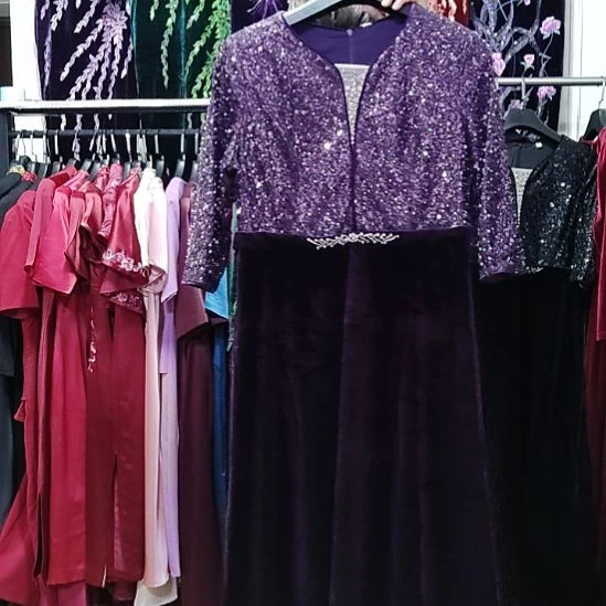 A***A紫色亮片拼接金丝绒长款礼服裙4xl胸围110左右