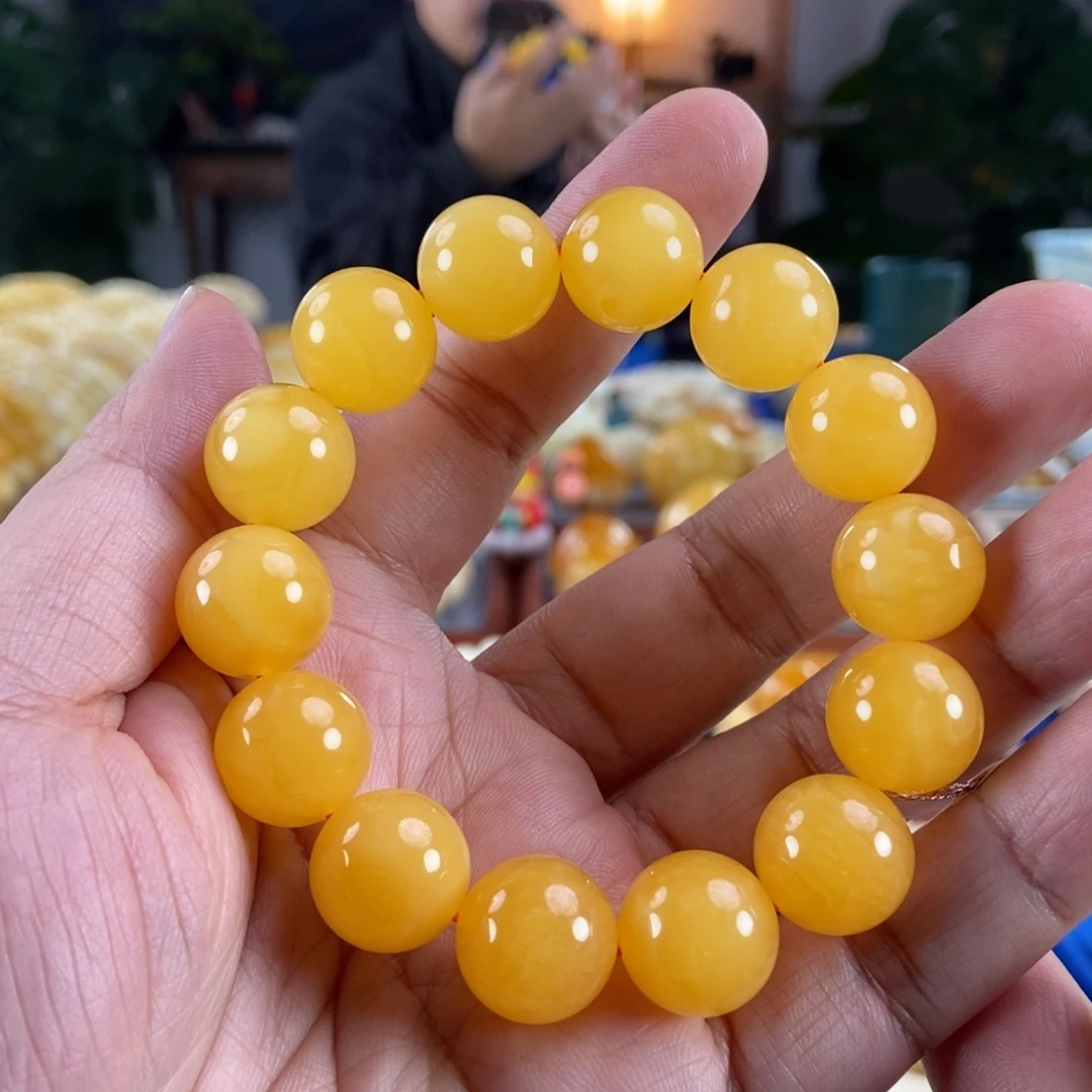 琥珀未镶嵌珠宝奇石15鸡油红蜜蜡手串27.88