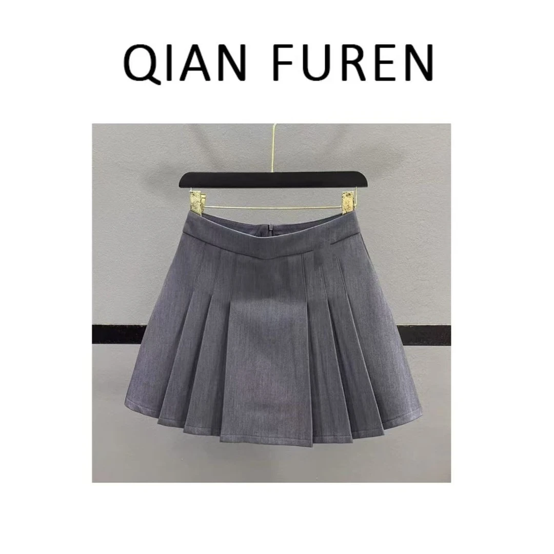【 灰纹褶裙】前短后长百褶裙ins风高腰学院风A字裙半身裙短裙裤女