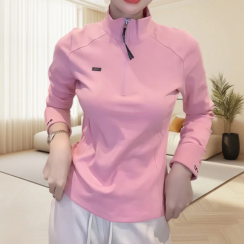 2025秋冬新款韩系高级感打底衫女拉链刺绣显瘦百搭休闲设计感上衣
