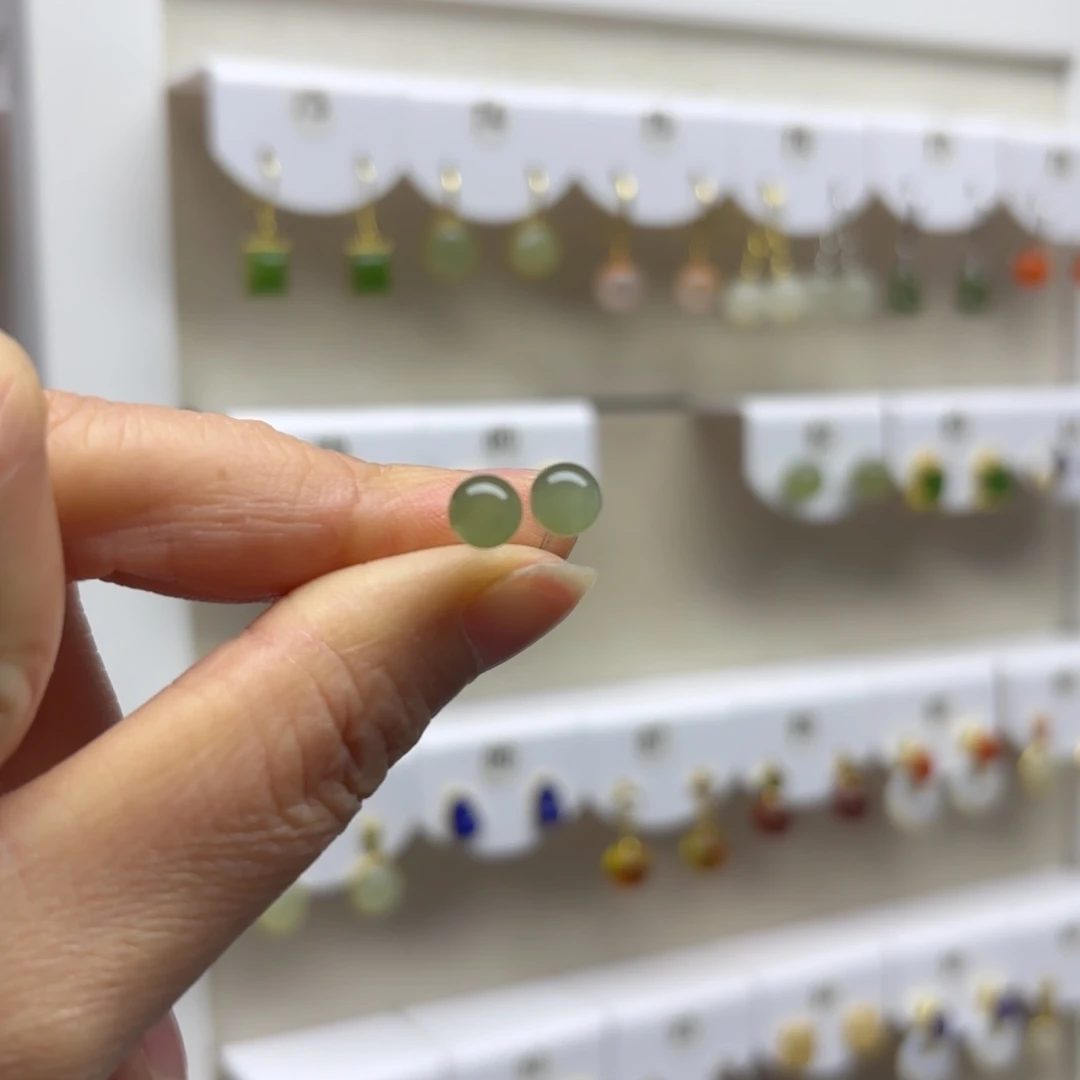 和田玉银S925镶嵌耳饰6mm