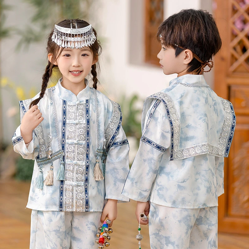 三月三精品童装春夏季新款古风国风汉服唐装节日表演服扎染云肩套