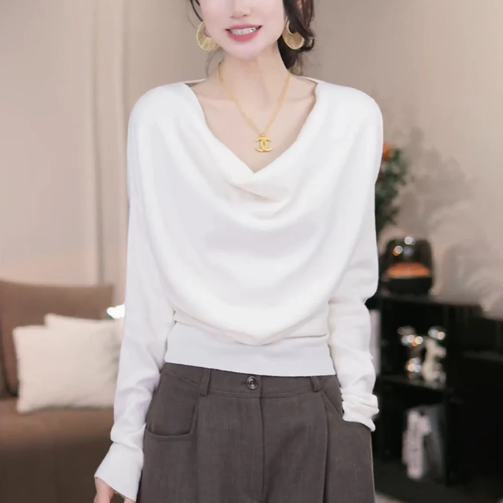 早秋新款女长袖针织衫慵懒高级感宽松显瘦减龄洋气毛衣内搭上衣