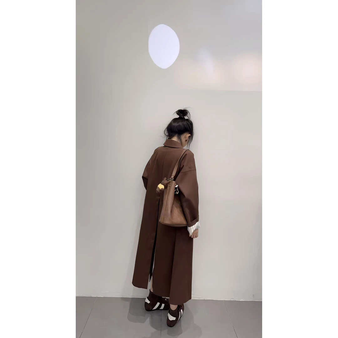 条纹拼接长款外套女春秋2025新款爆款流行大衣超火设计高级感