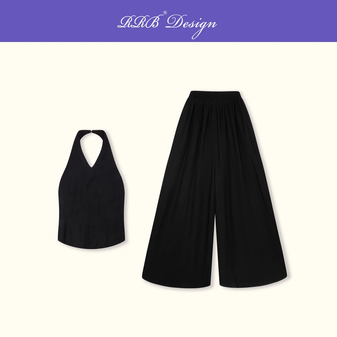 RRB Design「漫走旷野」简约松弛挂脖吊带+松紧腰裙裤慵懒两件套装