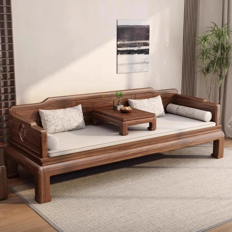 新中式罗汉床南美胡桃木全实木伸缩两用小户型简约现代家用沙发床