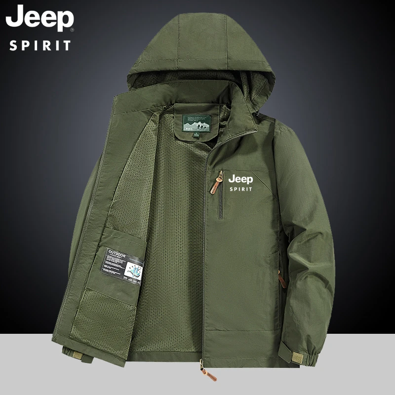 jeep吉普夹克男士2025秋季新款可脱卸帽外套冲锋上衣大码休闲男装