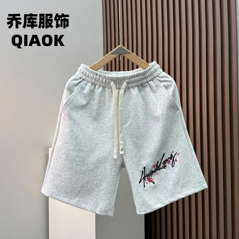 高品质重磅休闲裤薄款情侣成人夏季手写刺绣简约风ins常规款短裤