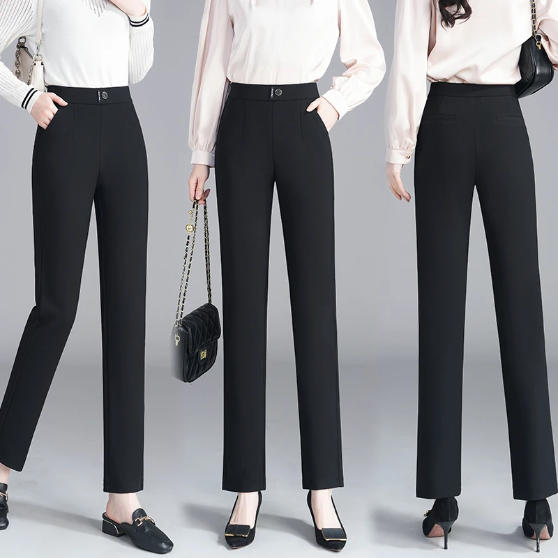 烟管裤女秋冬加绒2024年新款显高显瘦小个子黑色直筒窄版裤子2589