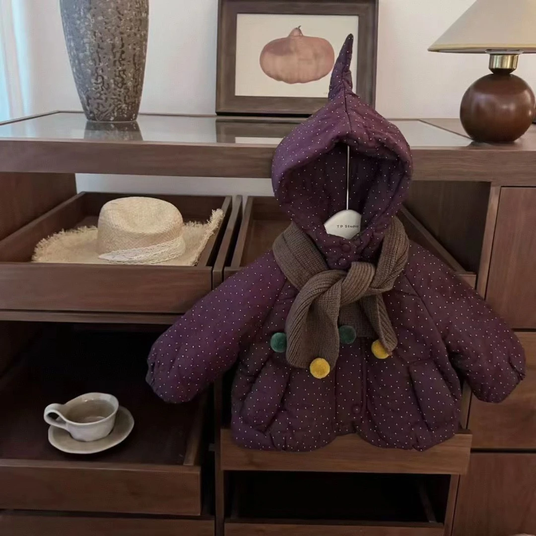 女童波点棉服2025冬款加绒棉衣新款棉袄儿童冬装夹棉加厚宝宝外套