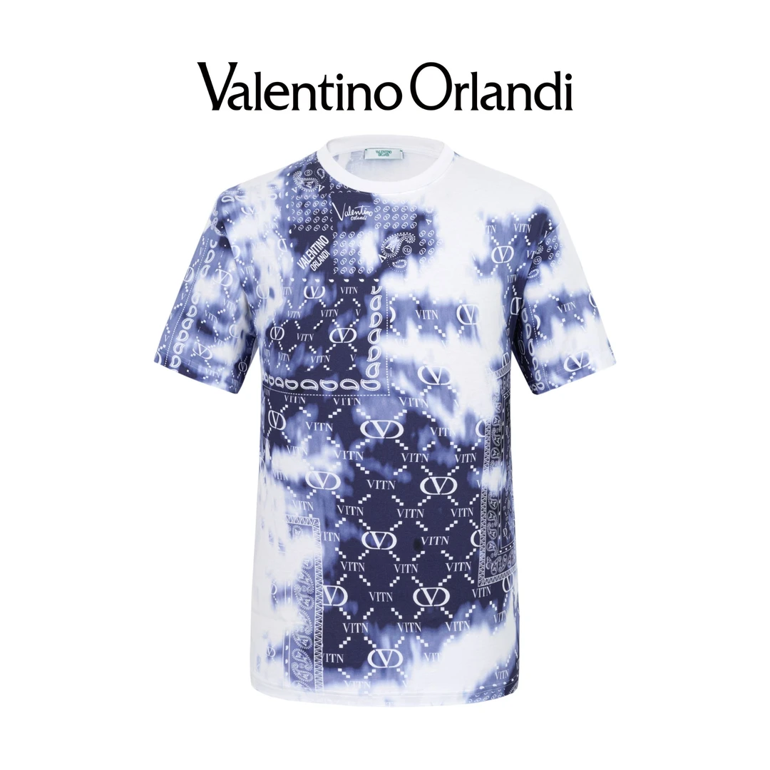 Valentino orlandi男士夏季时尚百搭休闲泼墨老花圆领短袖T恤