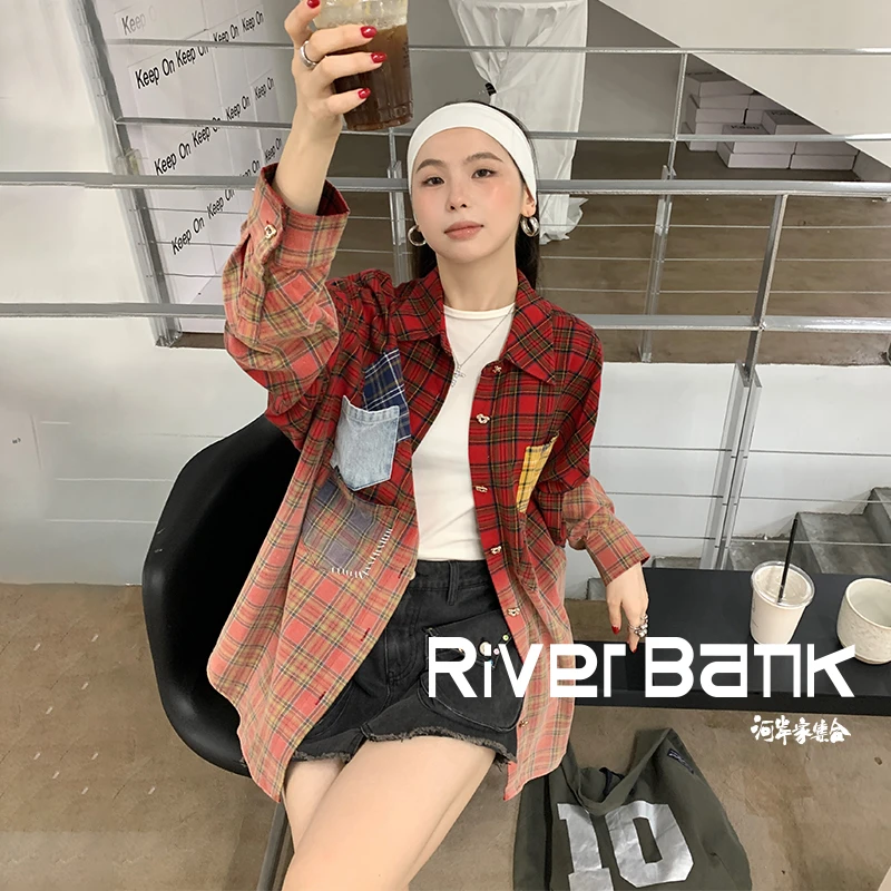 河岸家买手店设计师YANGHAIYANG多口袋格纹渐变衬衫衬衣25春