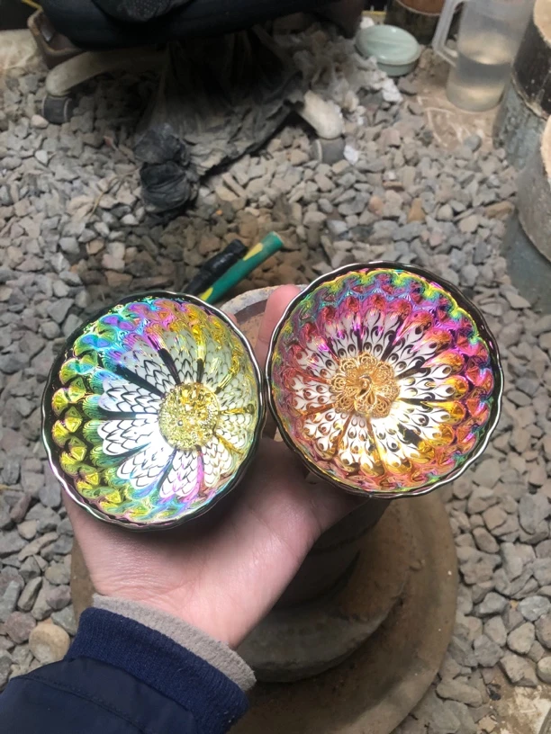 七彩梦幻之羽对杯（金龙+金孔雀）