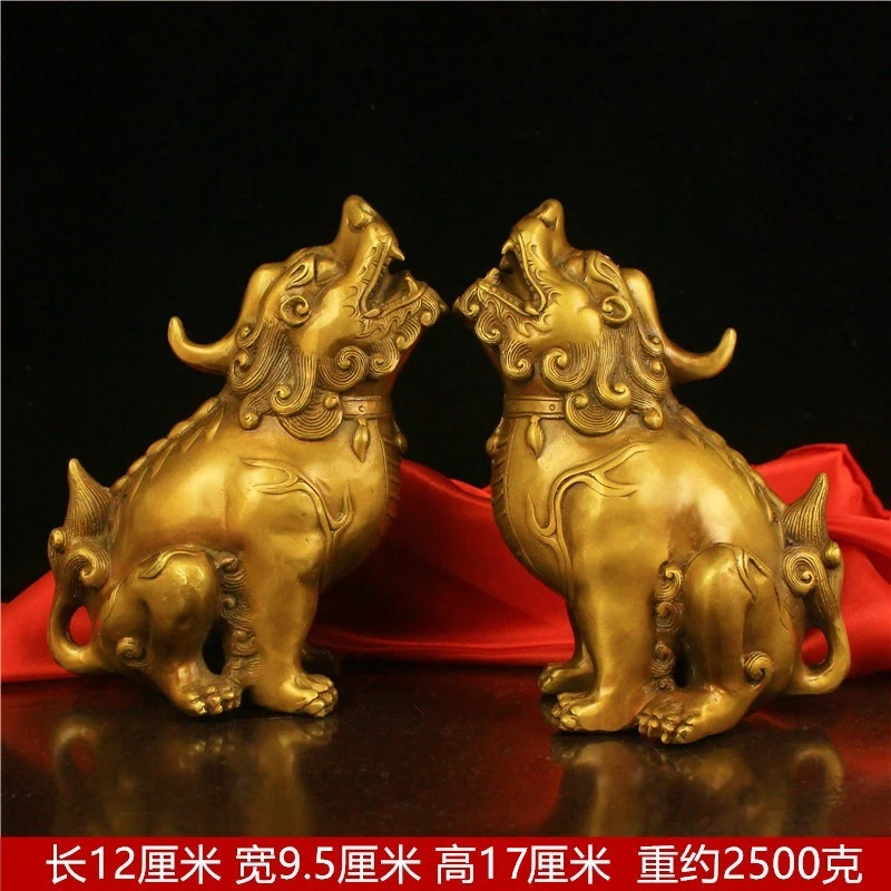 黄铜独角兽貔貅朝天吼铜望天吼摆件客厅书房桌面装饰品礼品