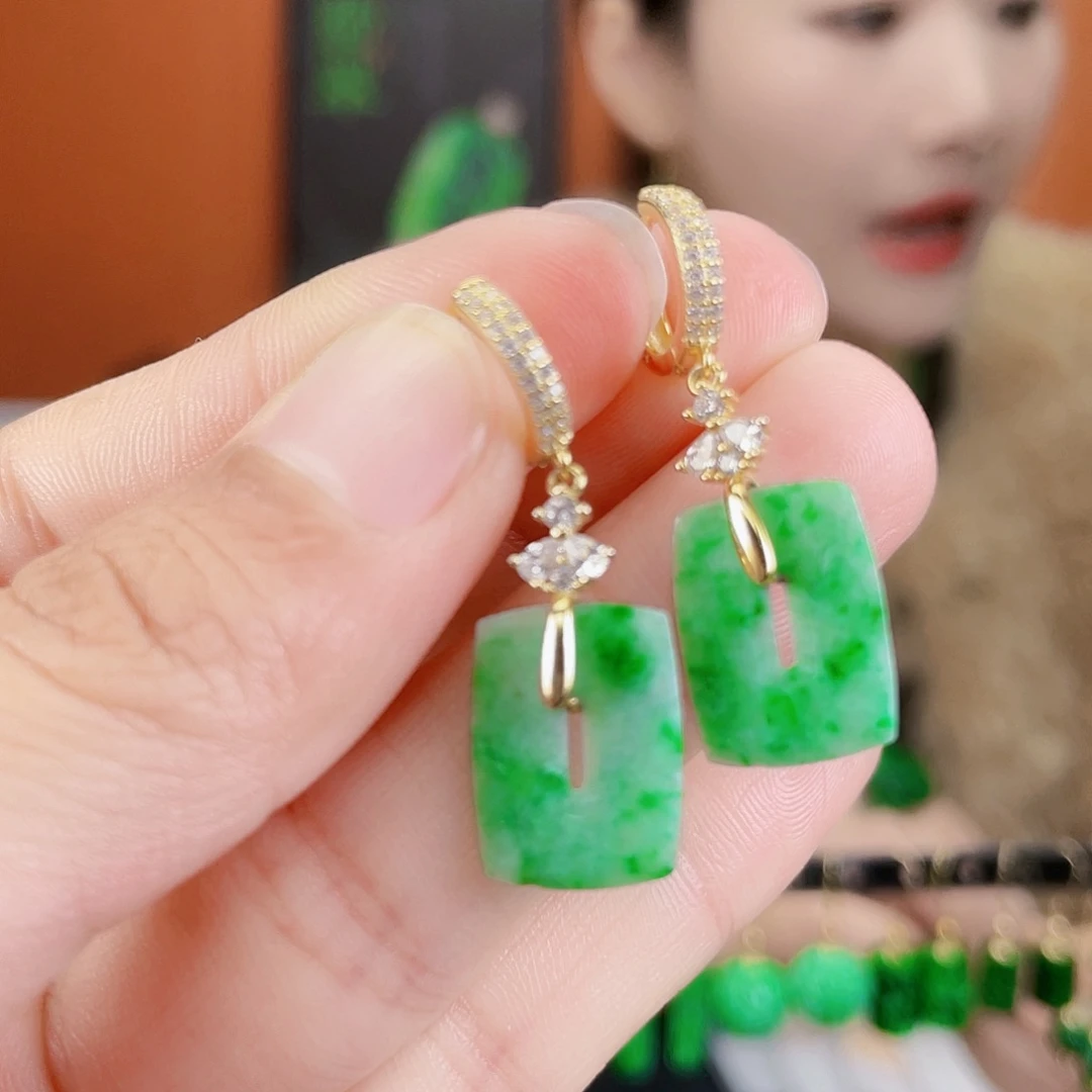 翡翠银S925镶嵌耳饰